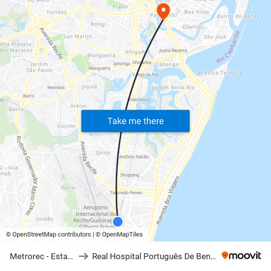 Metrorec - Estação Aeroporto to Real Hospital Português De Beneficência Em Pernambuco map