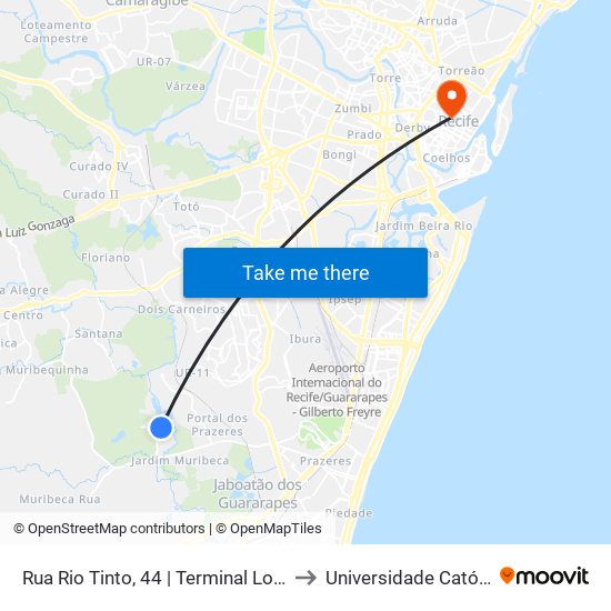 Rua Rio Tinto, 44 | Terminal Loteamento Integração Muribeca to Universidade Católica De Pernambuco map