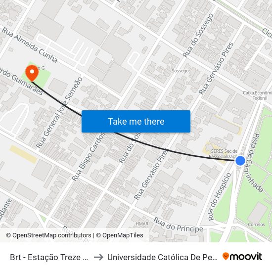 Brt -  Estação Treze De Maio to Universidade Católica De Pernambuco map