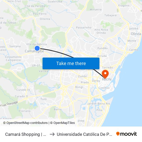 Camará Shopping | Parada 1 to Universidade Católica De Pernambuco map