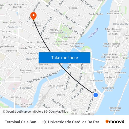 Terminal Cais Santa Rita to Universidade Católica De Pernambuco map
