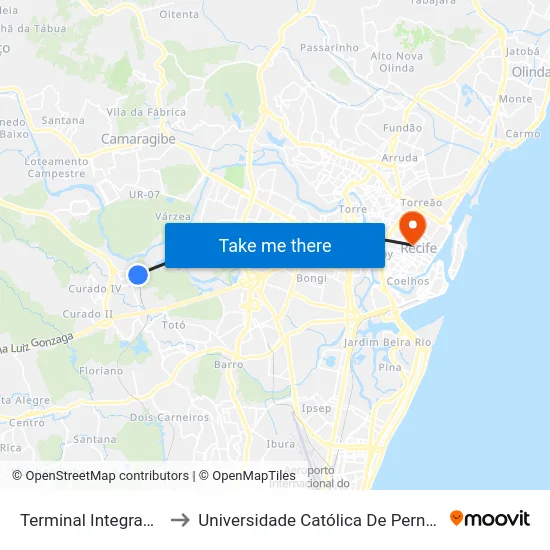 Terminal Integrado Tip to Universidade Católica De Pernambuco map