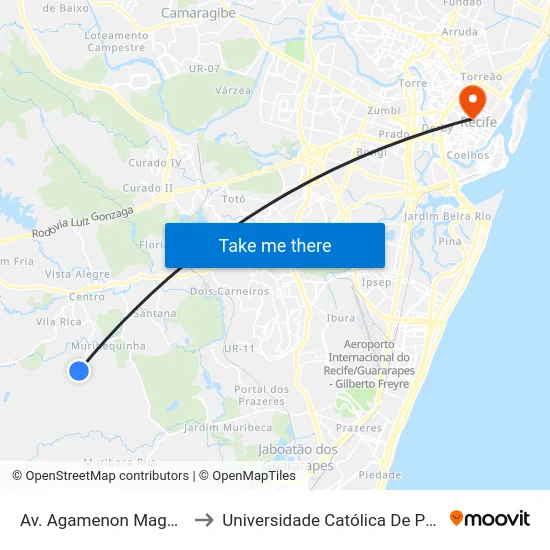 Av. Agamenon Magalhães 30 to Universidade Católica De Pernambuco map
