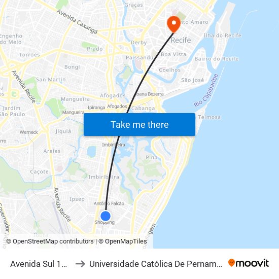 Avenida Sul 1187 to Universidade Católica De Pernambuco map