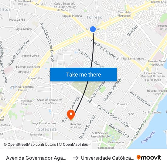 Avenida Governador Agamenon Magalhães 85 to Universidade Católica De Pernambuco map