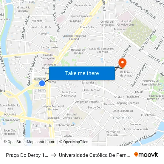 Praça Do Derby 18031 to Universidade Católica De Pernambuco map