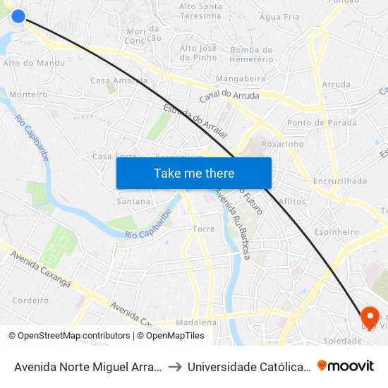 Avenida Norte Miguel Arraes De Alencar 7368 to Universidade Católica De Pernambuco map