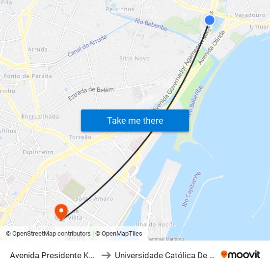 Avenida Presidente Kennedy 234 to Universidade Católica De Pernambuco map