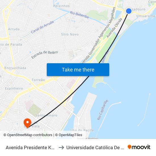 Avenida Presidente Kennedy 149 to Universidade Católica De Pernambuco map