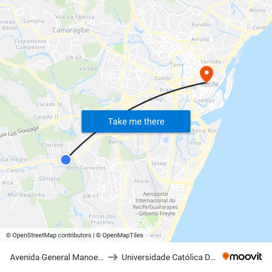 Avenida General Manoel Rabelo 2026 to Universidade Católica De Pernambuco map