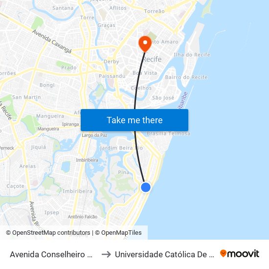 Avenida Conselheiro Aguiar 1300 to Universidade Católica De Pernambuco map