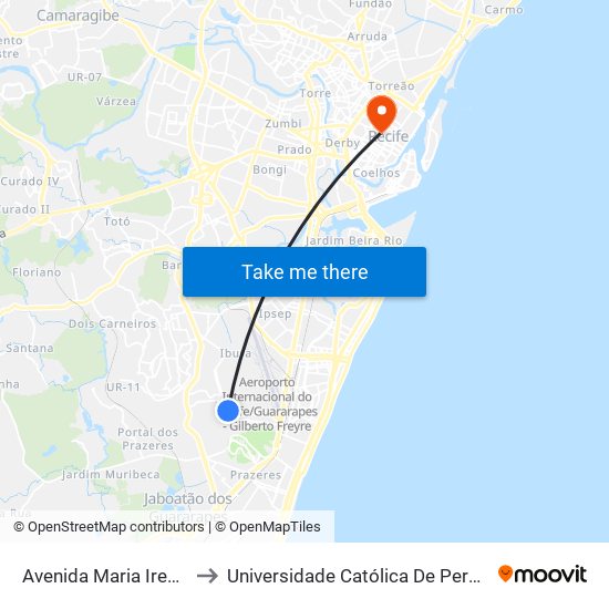 Avenida Maria Irena 335 to Universidade Católica De Pernambuco map