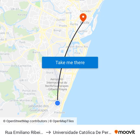 Rua Emiliano Ribeiro 282 to Universidade Católica De Pernambuco map