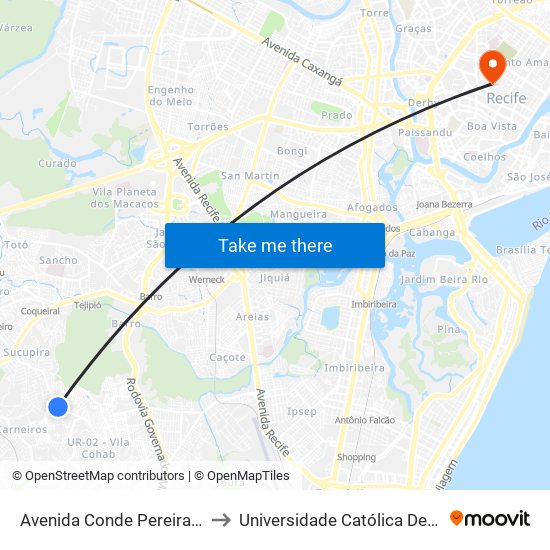 Avenida Conde Pereira Carneiro 63 to Universidade Católica De Pernambuco map