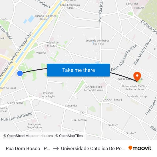 Rua Dom Bosco | Parada 2 to Universidade Católica De Pernambuco map