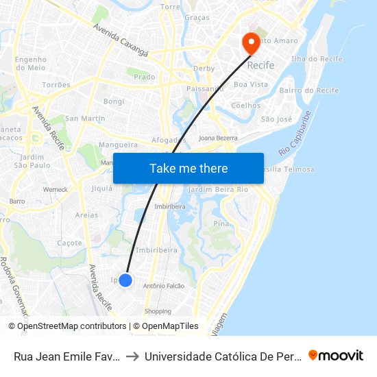 Rua Jean Emile Favre, 945 to Universidade Católica De Pernambuco map