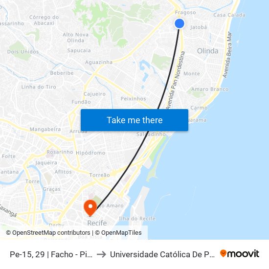 Pe-15, 29 | Facho - Pista Local to Universidade Católica De Pernambuco map