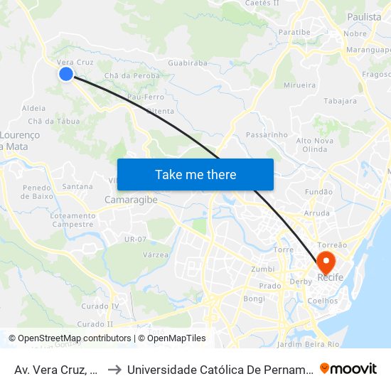 Av. Vera Cruz, 242 to Universidade Católica De Pernambuco map