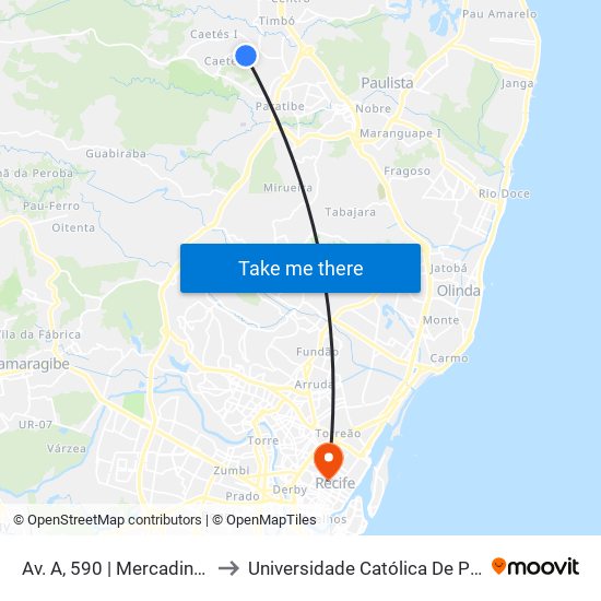 Av. A, 590 | Mercadinho Calixto to Universidade Católica De Pernambuco map