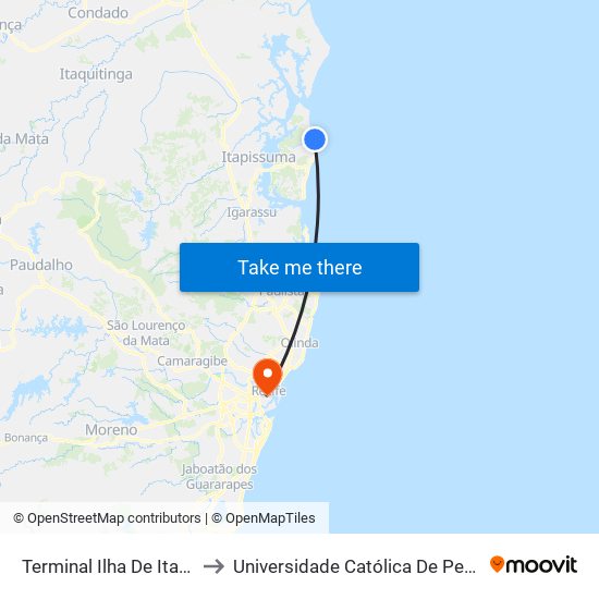 Terminal Ilha De Itamaracá to Universidade Católica De Pernambuco map