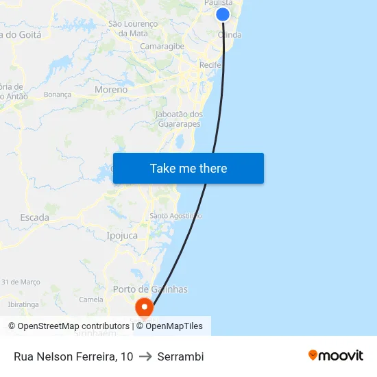 Rua Nelson Ferreira, 10 to Serrambi map