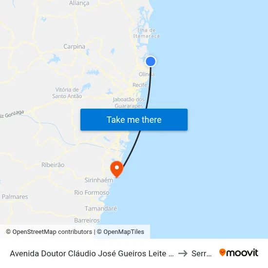 Avenida Doutor Cláudio José Gueiros Leite 5321, Pau Amarelo to Serrambi map