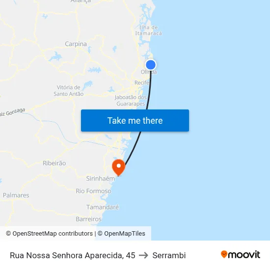 Rua Nossa Senhora Aparecida, 45 to Serrambi map
