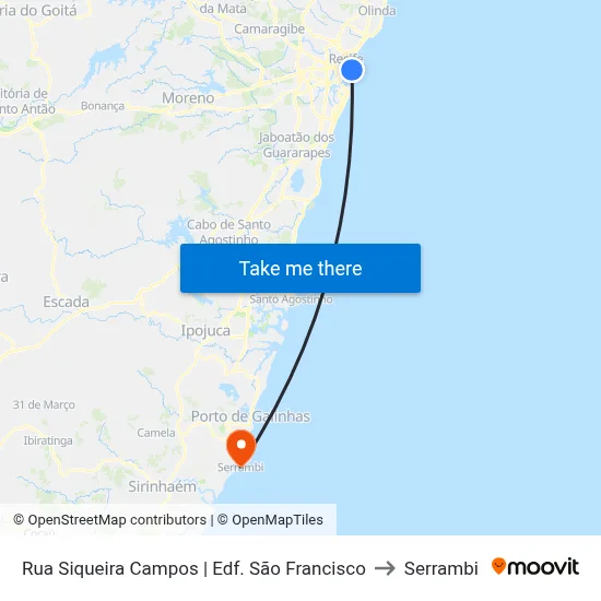 Rua Siqueira Campos | Edf. São Francisco to Serrambi map