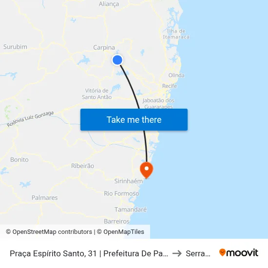 Praça Espírito Santo, 31 | Prefeitura De Paudalho to Serrambi map