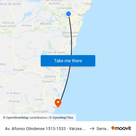 Av. Afonso Olindense 1513-1533 - Várzea Recife - Pe Brasil to Serrambi map