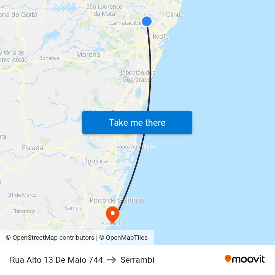 Rua Alto 13 De Maio 744 to Serrambi map