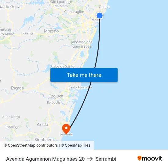 Avenida Agamenon Magalhães 20 to Serrambi map
