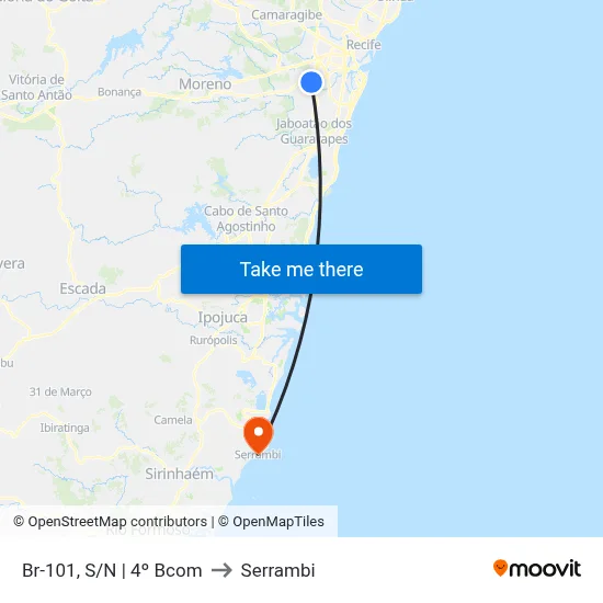 Br-101, S/N | 4º Bcom to Serrambi map