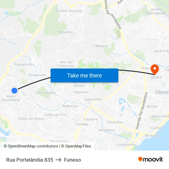 Rua Portelândia 835 to Funeso map