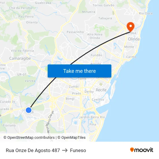 Rua Onze De Agosto 487 to Funeso map