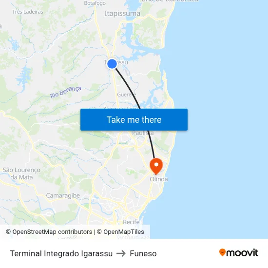 Terminal Integrado Igarassu to Funeso map