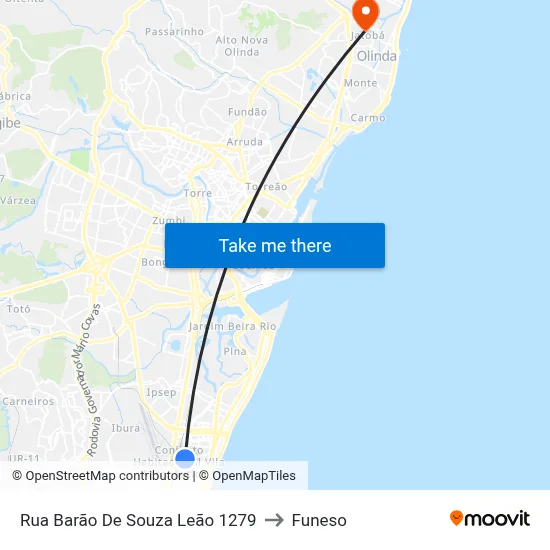 Rua Barão De Souza Leão 1279 to Funeso map