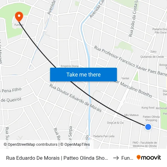 Rua Eduardo De Morais | Patteo Olinda Shopping (Parada 2) to Funeso map