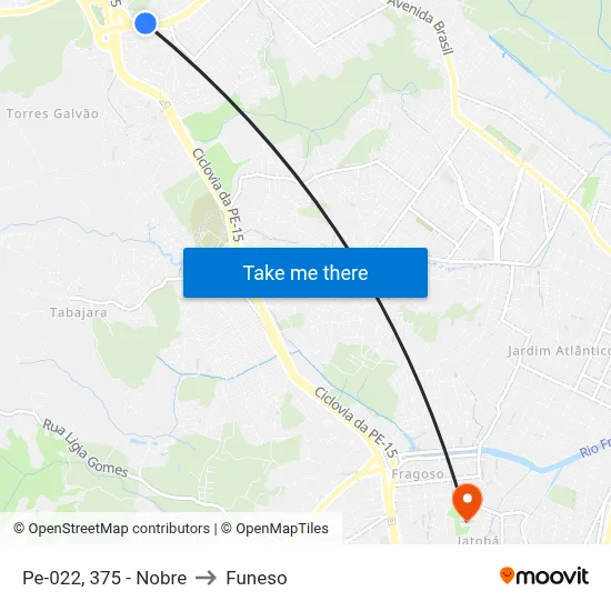 Pe-022, 375 - Nobre to Funeso map