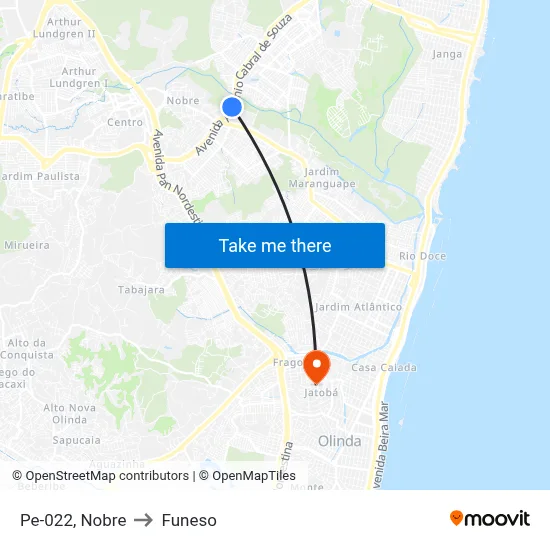 Pe-022, Nobre to Funeso map