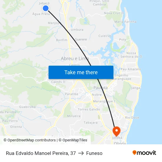 Rua Edvaldo Manoel Pereira, 37 to Funeso map
