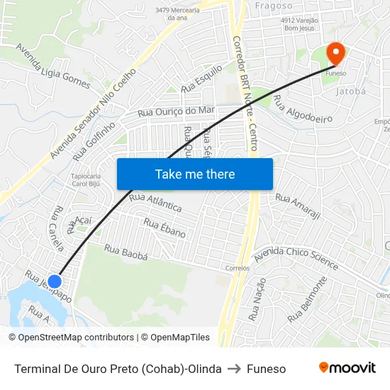 Terminal De Ouro Preto (Cohab)-Olinda to Funeso map