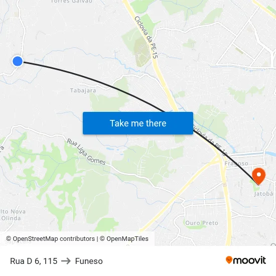 Rua D 6, 115 to Funeso map