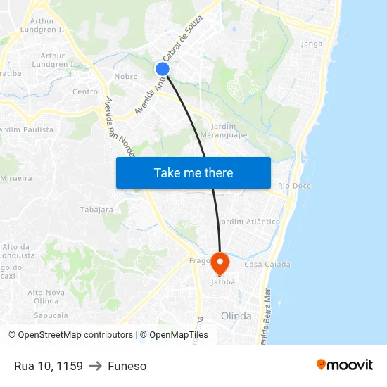 Rua 10, 1159 to Funeso map