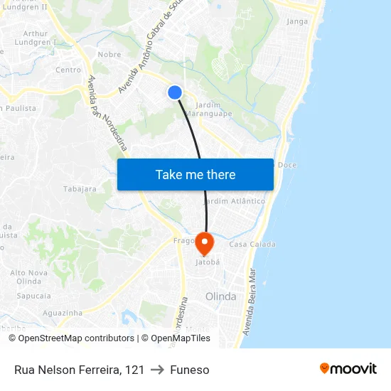 Rua Nelson Ferreira, 121 to Funeso map