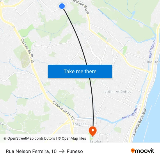 Rua Nelson Ferreira, 10 to Funeso map
