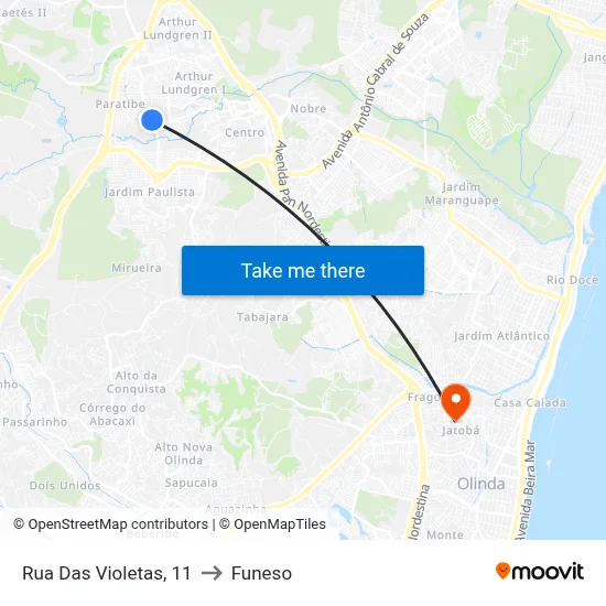 Rua Das Violetas, 11 to Funeso map