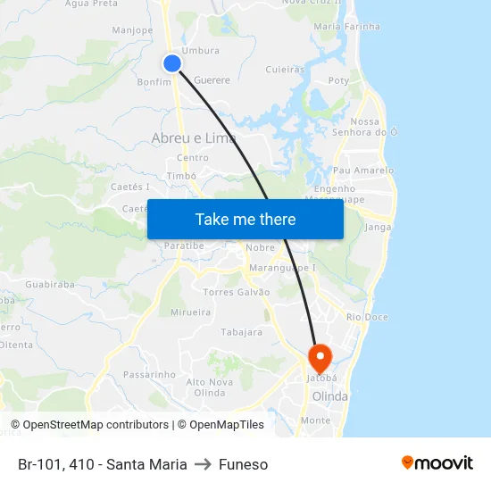 Br-101, 410 - Santa Maria to Funeso map