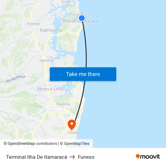 Terminal Ilha De Itamaracá to Funeso map