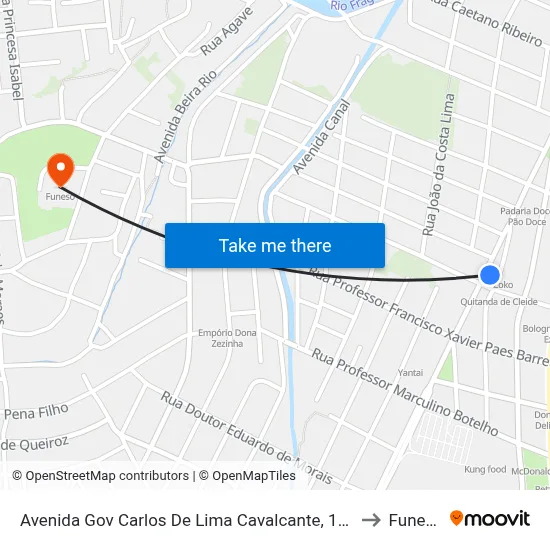 Avenida Gov Carlos De Lima Cavalcante, 1800 to Funeso map